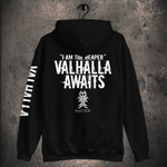 VALHALLA AWAITS HOODIE (Valhalla Sleeve Edition) - BLACK-OMƎN