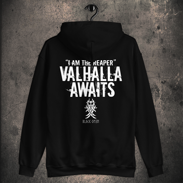VALHALLA AWAITS HOODIE - BLACK-OMƎN